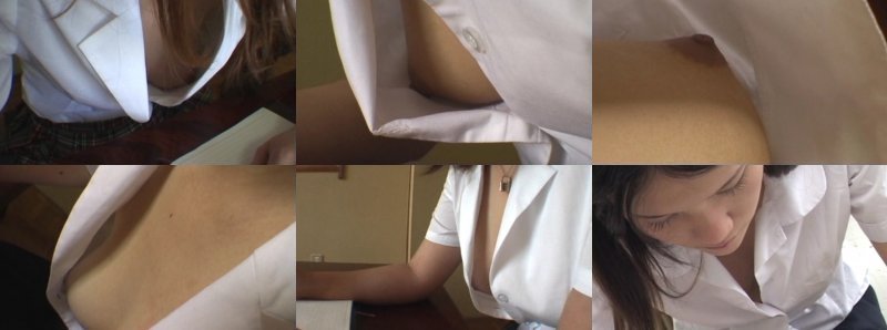 クールビズでスクブラ全開！乳首が見えている今どきJ○盗撮:サンプル画像